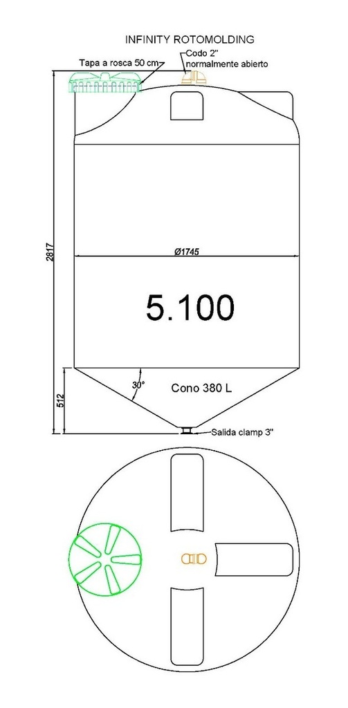 Silo/conico De Polietileno 5100l Clamp-infinity Rotomolding