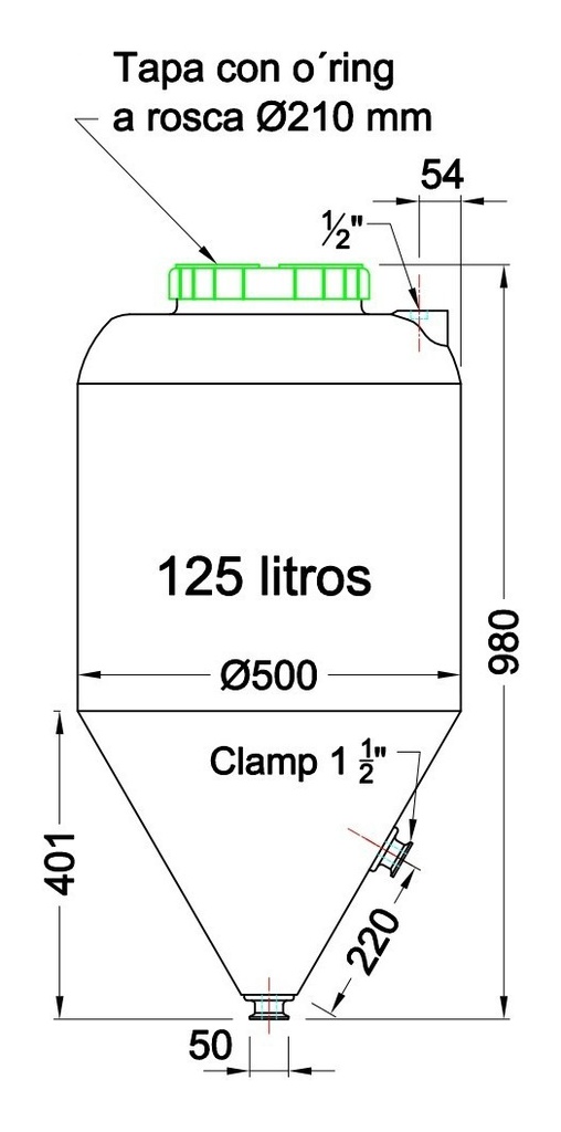 Fermentador Infinity Rotomolding Clamp 125l Cerveza