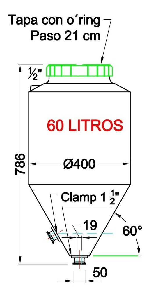 Fermentador Infinity Rotomolding Clamp 60l Cerveza