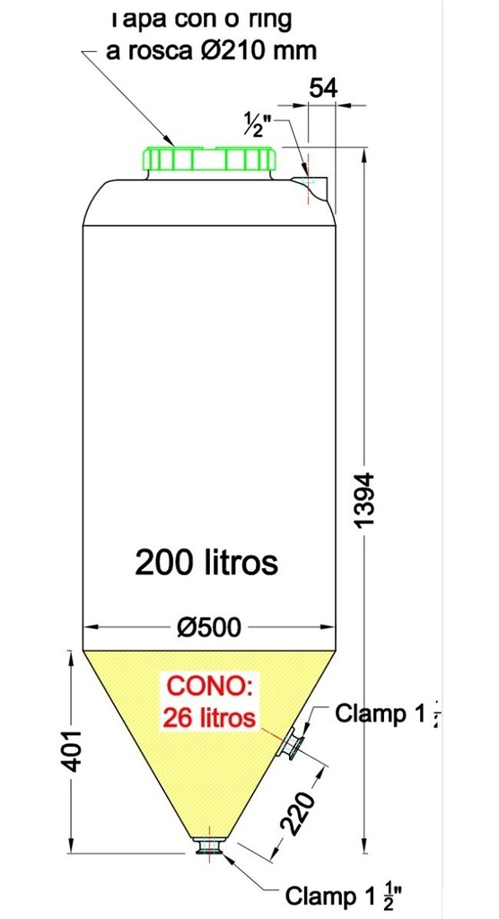 Fermentador Infinity Rotomolding Clamp 200l Cerveza